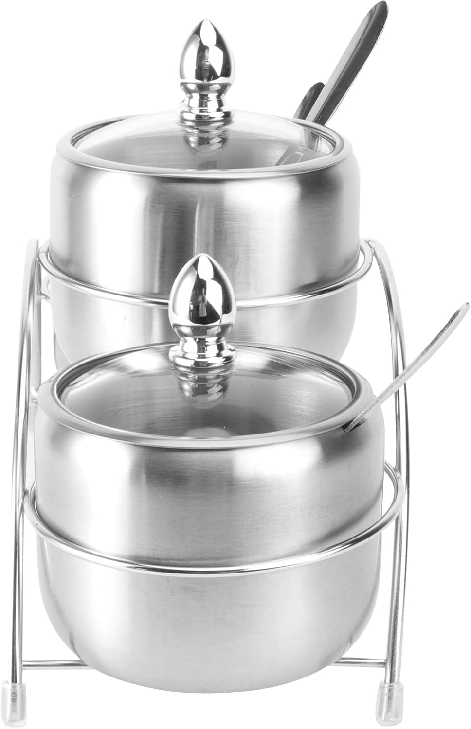 Luxshiny European Style Stainless Steel Spice Rack with 3 4-compartment Arch Seasoning Jars, Small 8.5cm Diameter, Kitchen Condiment Organizer for Home Cooking and Pantry Storage