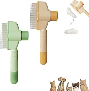 Self-cleaning Pet Flea Comb Grooming Brush, Pet Hair Removal Comb Flea Comb, New Cat Brush with Release Button, Self Cleaning Cat Brushes for Indoor Cats Short Long Hair (Yellow+Green)