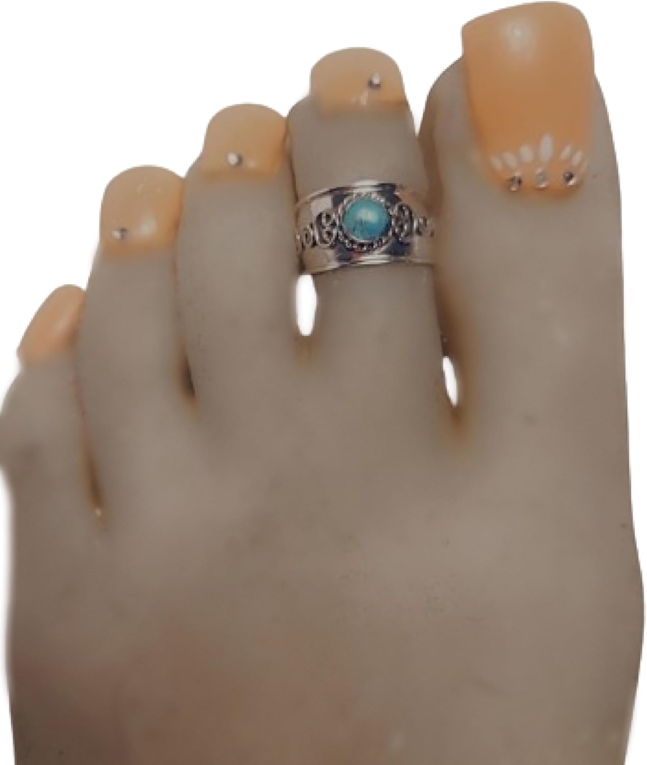 Sterling Silver Turquoise Adjustable Toe Ring - Wide Statement Ring