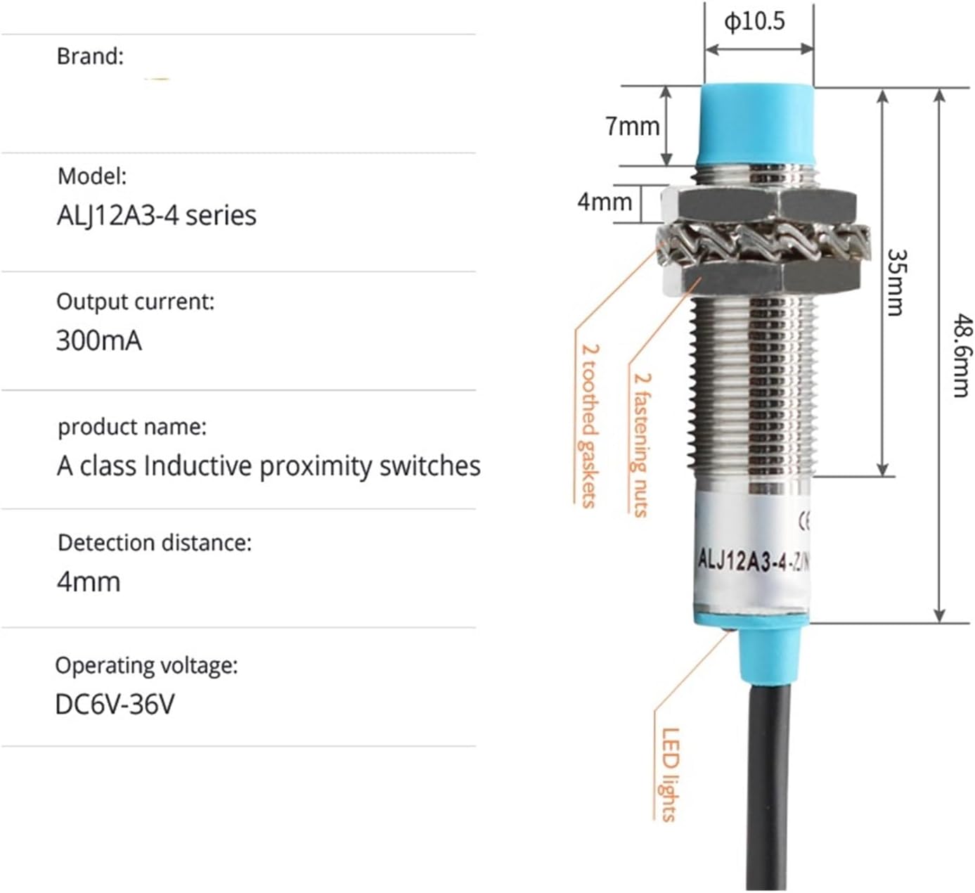 Class A inductive Proximity Switch ALJ12A3-4-Z Series with Short Circuit Protection M12 Proximity Sensor NPN NO DC 3-Wire(Alj12a3-4-z-p1)