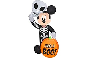 Disney Halloween Blow Up Mickey Mouse in Skeleton Costume with Pumpkin