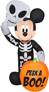 Gemmy Halloween Inflatable Mickey Mouse in Skeleton Costume with Pumpkin, 4 ft Tall, Multi