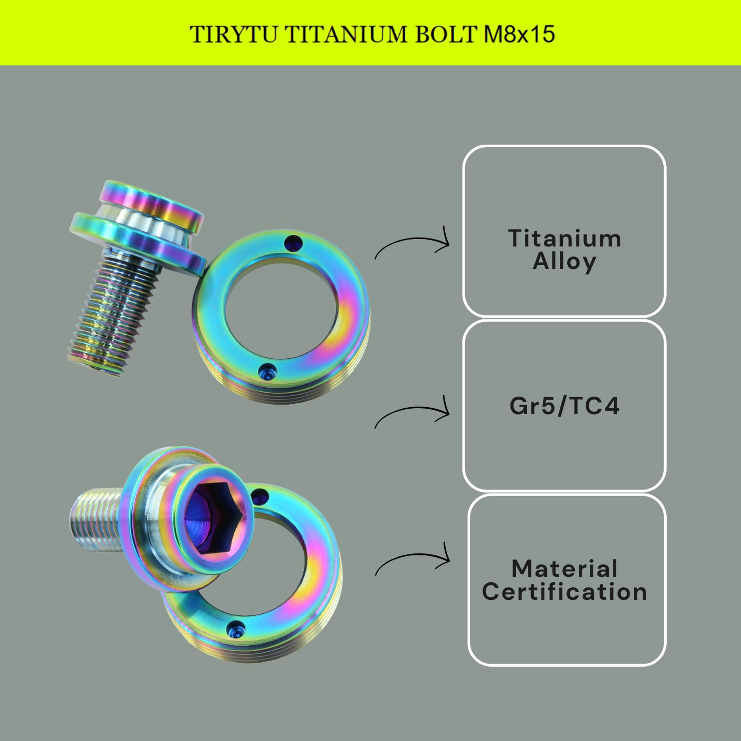 Titanium M8x15mm Crank Arm Fixing Bolts, Lightweight Design | Ideal for Humid/Salty Environments M8 Screws for Square Taper Crankset & Bottom Bracket (2 Sets, Colorful)