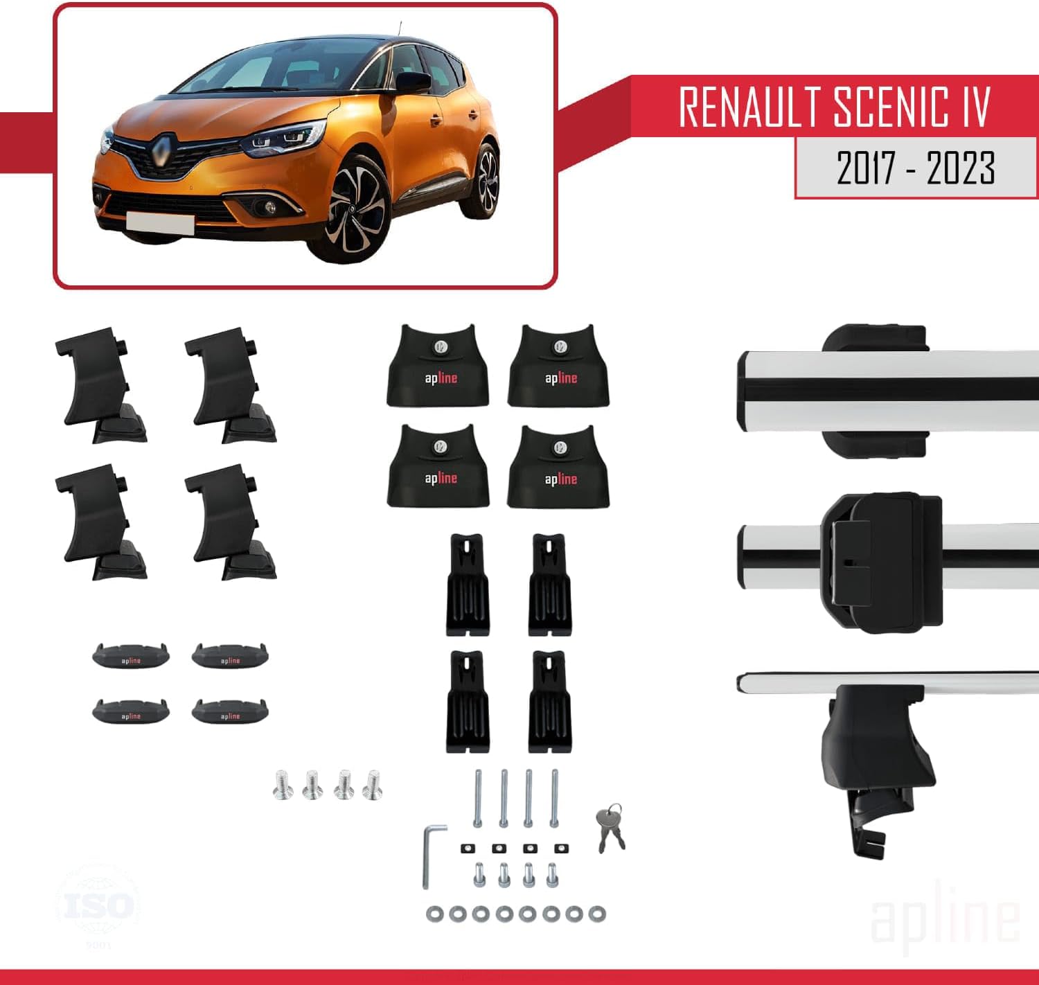 Compatible with Renault Scenic 4 2017-2023 ACE-4 Car Roof Rack Cross Bar Grey Aluminium 2 Bars