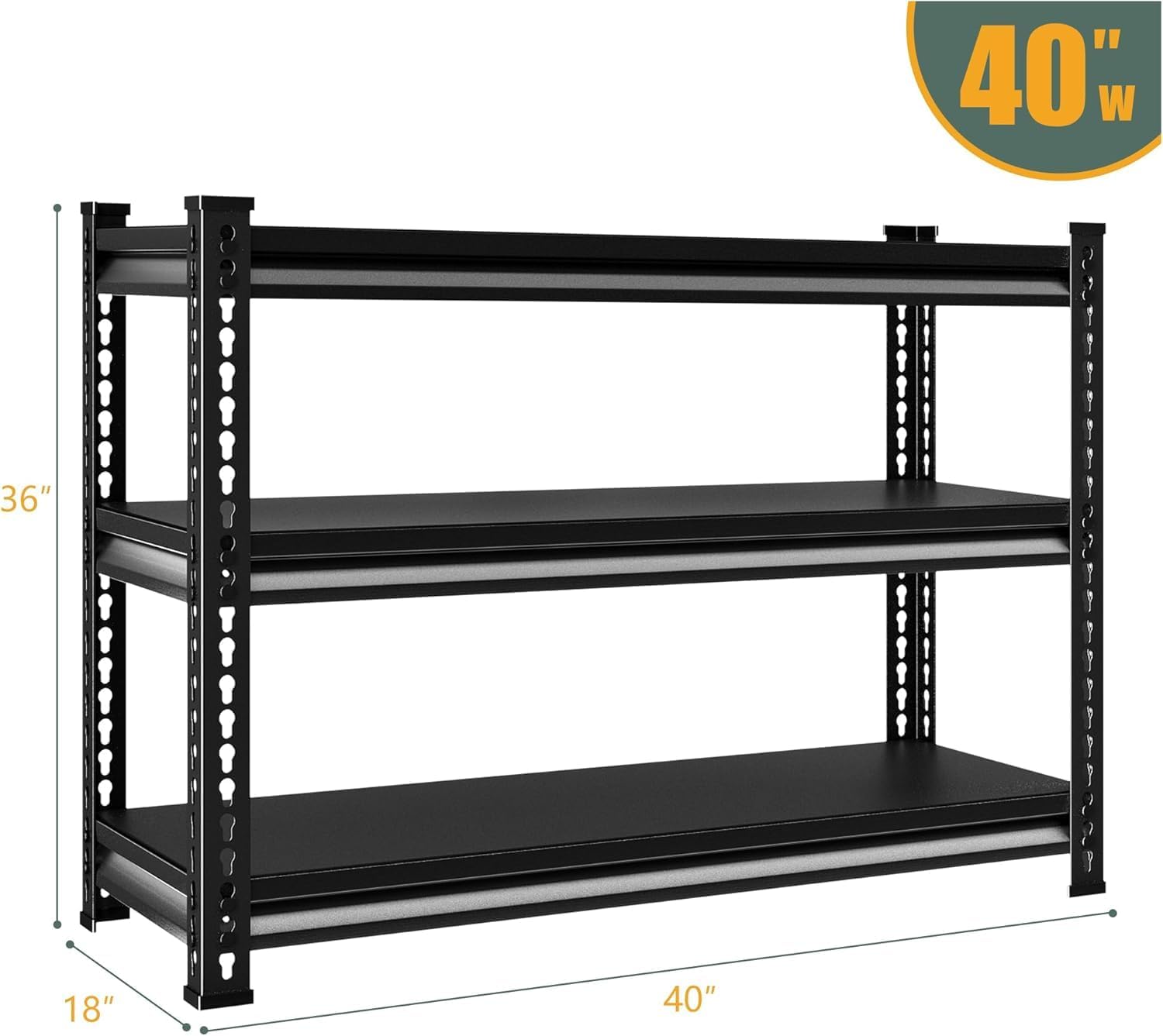 3-Tier Garage Shelving Heavy Duty，36" Metal Shelving Unit for Garage, 1320 lbs Load Capacity Utility Rack Shelves＆ Storage Shelves, 40”W x 18”D x 36”H(Black)