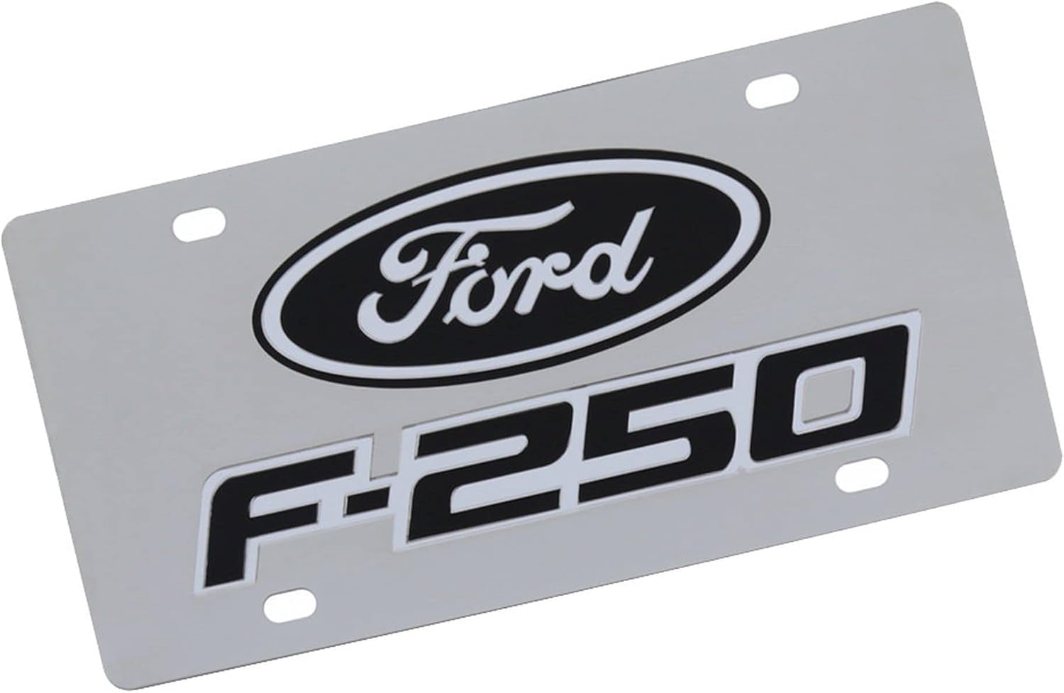 Dual Logo License Plate for Ford F250 (Black On Chrome)