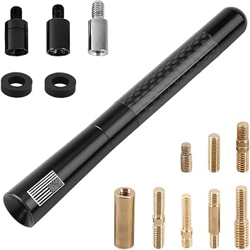 4.72 Inch Carbon Fiber American Flag Car Antenna, Black