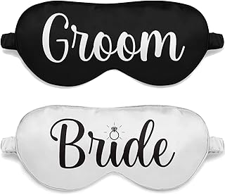 Bride and Groom Eye Mask Set - Super Soft Fabric for Sleep - Newlywed Wedding Fit for The Mr and Mrs - Honeymoon Couples Just Married Black and White Gift Set