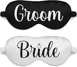 Bride and Groom Eye Mask Set - Super Soft Fabric for Sleep - Newlywed Wedding Fit for The Mr and Mrs - Honeymoon Couples Just Married Black and White Gift Set