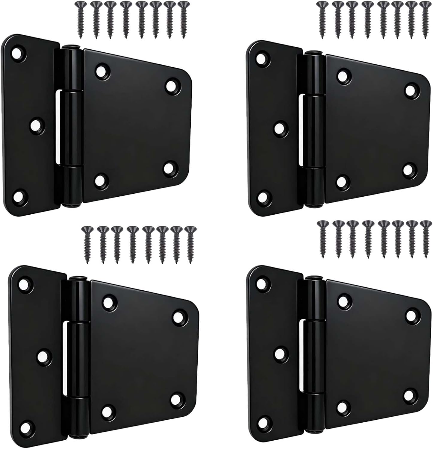 4 Pack 3.5 Inch Heavy Duty Gate Hinges, Black Solid Iron Gate Hinges for Wooden Fences, Barn Doors, Yard Gates, Vinyl Fence Gates & Garage Doors (Screws Included)