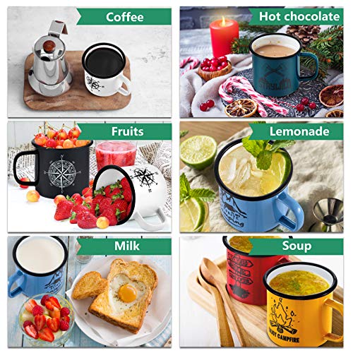 P&P Chef 16 Oz Enamel Mug Coffee Cup Set Of 6, Camping Enamel Mug With Patterns & Handle For Tea Soup Milk, Corlorful Gift For Camp Home Office, Lightweight & Durable #TOP3
