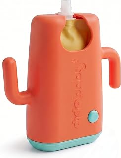 Didopoucher - Versatile Toddler Food Pouch Holder - Baby Feeding Mess Free Pouch Holder for Juice Boxes - Safe & Ergonomic Two in One Squeeze Proof Holder, Coral