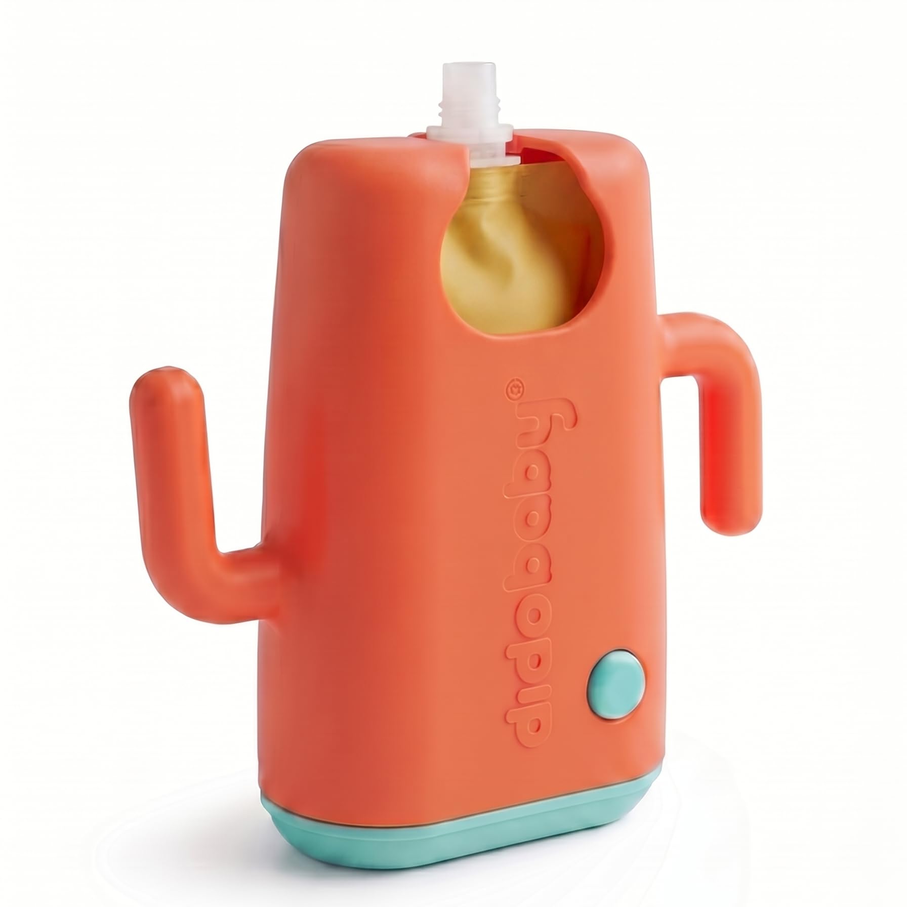 DIDOBABY Didopoucher - Squeeze Proof Holder for Food Pouches - Allows Baby to Self-Feed and Avoid Messes - 2 in 1, Also for Drink Boxes - Encourages Self-Feeding - Ergonomic Handles - Coral