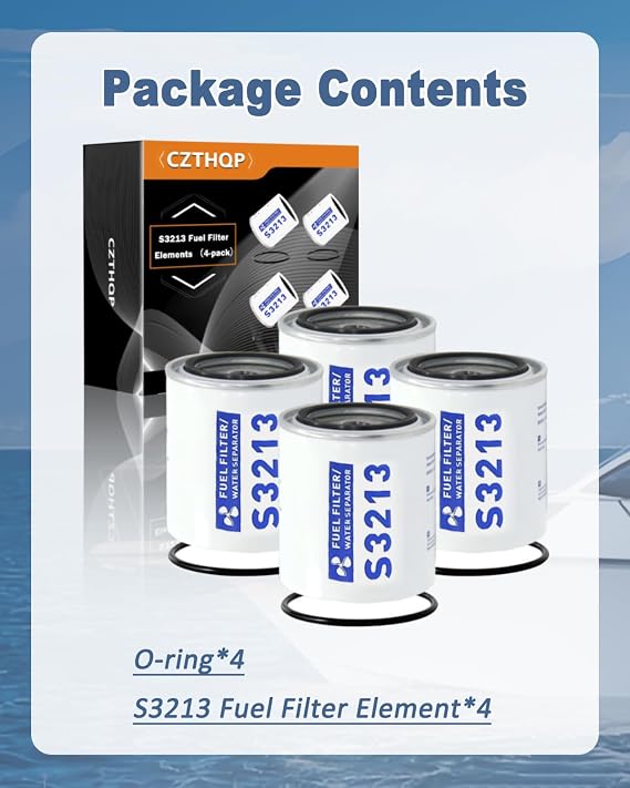 4PCS S3213 Fuel Water Separator Filter Elements, Marine Fuel Filter Elements Compatible with Yamaha Mercury Racor Sierra Suzuki Outboard, Replaces# S3213, 18-17928, 35-809097, 35-60494-1