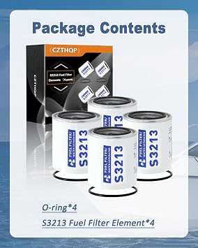 4PCS S3213 Fuel Water Separator Filter Elements, Marine Fuel Filter Elements Compatible with Yamaha Mercury Racor Sierra Suzuki Outboard, Replaces# S3213, 18-17928, 35-809097, 35-60494-1