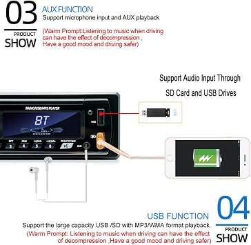 Car Radio Audio Single Din Short Dual USB Car Bluetooth MP3 Player with Remote Control Supports FM/ MP3/USB/SD/MMC/AUX/EQ/Hands-Free Calling