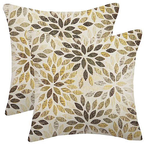 Grey Yellow Black Pillow Covers 20x20 Inch Set of 2 Summer Rust Geometric Flower Outdoor Decorative Throw Pillows Farmhouse Yellow Dahlia Pillow Case Linen Square Cushion Cover for Home Sofa Bedroom