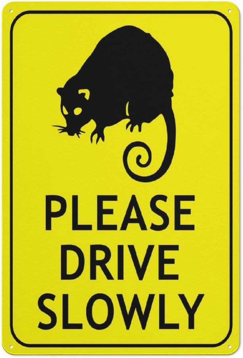 Ringtail Possum Please Drive Slowly Bright Yellow Rust Free Aluminum Tin Sign - Warning Decor with Pre-Drilled Holes for Rural Road, Farm Driveway - 12x16 Inch​
