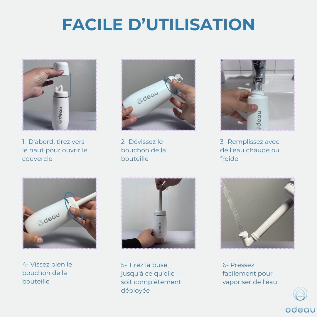 Bidet Portable Femme 400 ml – Douchette Intime Rétractable | Postpartum & Après Accouchement | Hygiène Intime Voyage, Camping, Toilettes Publiques | Sans BPA – ODEAU