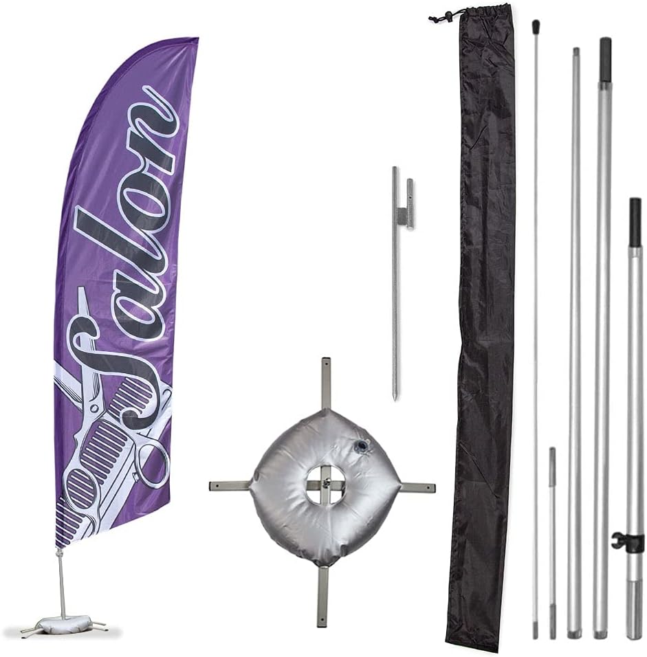 Vispronet Salon Feather Flag Kit - 13.5ft Swooper Flag with Pole Set, Cross Base and Weight Bag - Printed in the USA