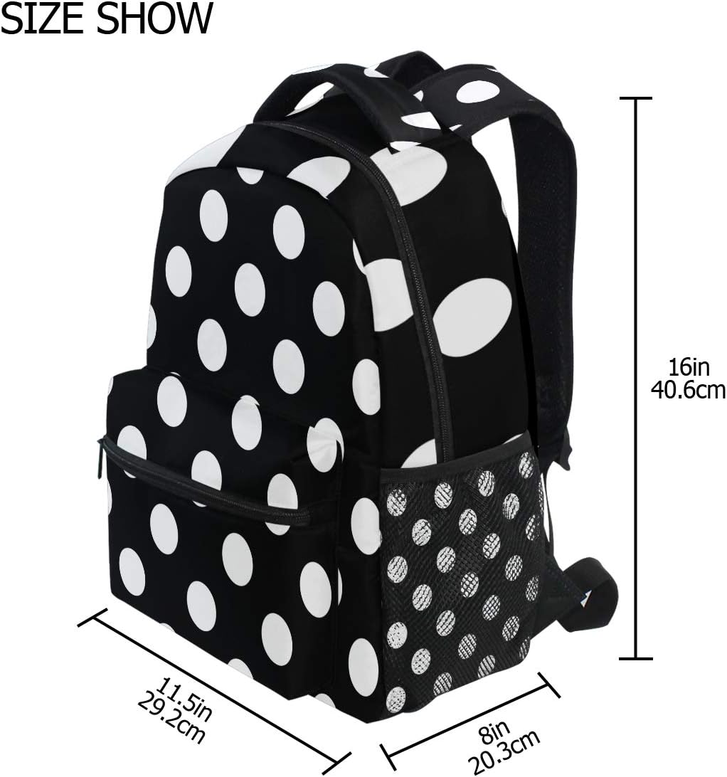 ALAZA Black White Polka Dot Backpack Daypack School Bag Travel Shoulder Bag for Students Boys Girls