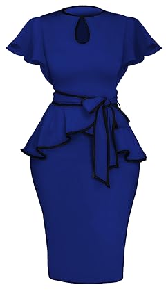 Womens Vintage Bodycon Church Ruffle Sleeve Ruched Dresses Work Midi Pencil Dress