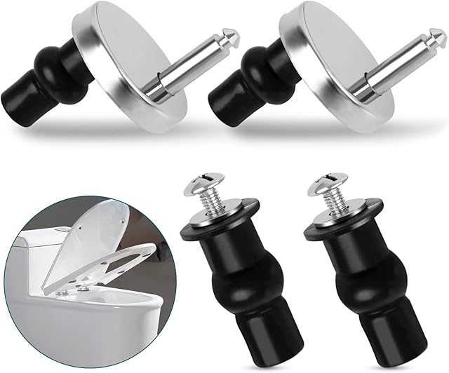 Toilet Seat Fittings, 2 Pack Toilet Seat Hinges with 2 Extra Screws, Stainless Steel Toilet Seat Screws with Expanding Rubber Screws, Stainless Steel Blinding Hole Fixing with 45mm Base
