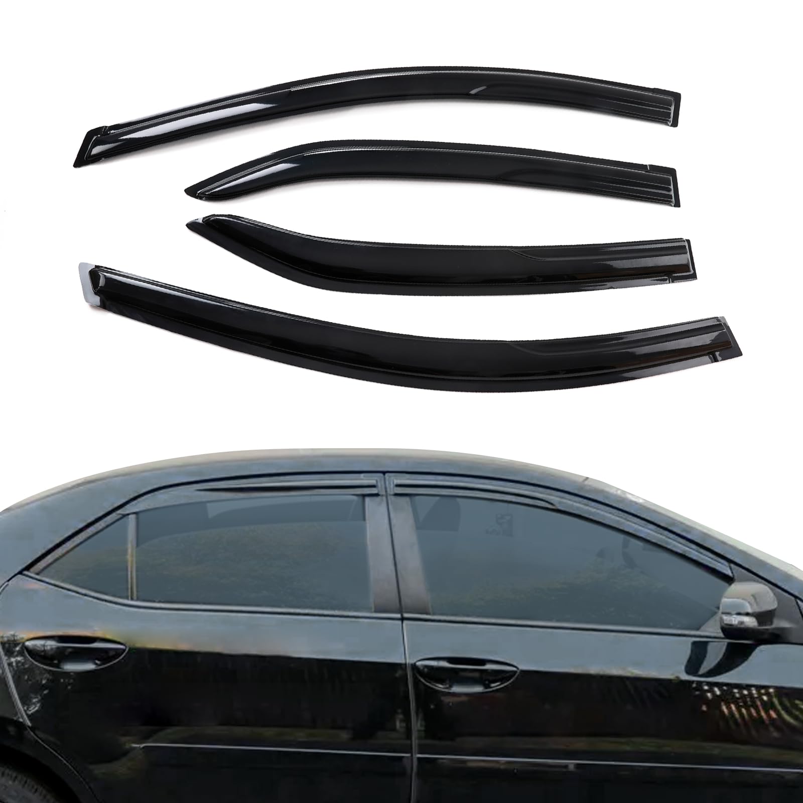 Photo 1 of ** missing parts**** Quxunzzz Rain Guards Side Window Visor Vent Outside Mount Fits for Toyota Corolla 4DR Sedan JDM 2014 2015 2016 2017 2018 2019