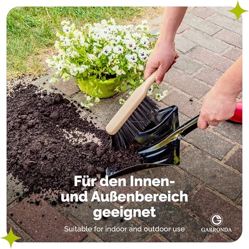 Garronda Kehrschaufel Set mit komplett aus Metall gefertigter Schaufel und Handfeger aus Holz und Synthetik Kehrbesen für Haushalt GD-0172 (Schwarz + Blau)