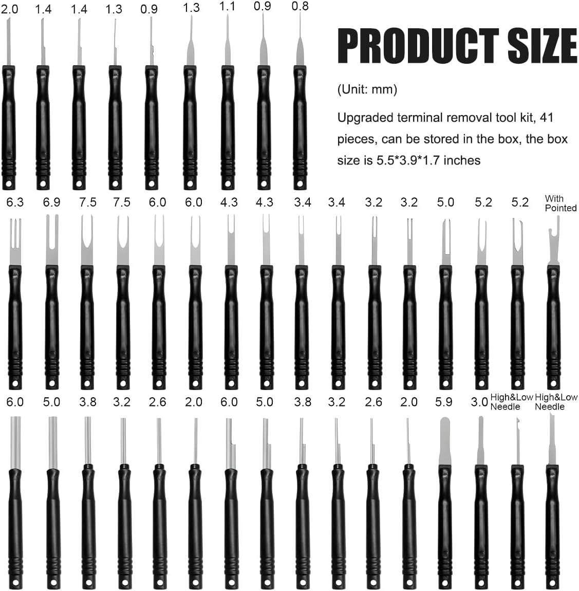 41PCS Terminal Removal Tool Kit, Electrical Wire Connector Pin Extractor Tool Set with Protective Box, Car Terminal Release Depinning Tools Kit for Automotive Household Devices (Black)