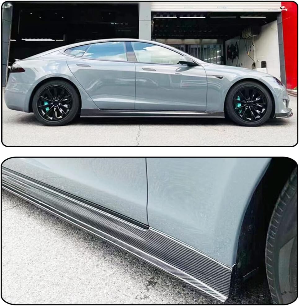 Side Skirts fits for Tesla Model S Sedan 2012-2018 Add-on Factory Outlet Carbon Fiber CF Under Door Rocker Panels Valance Extension Lip