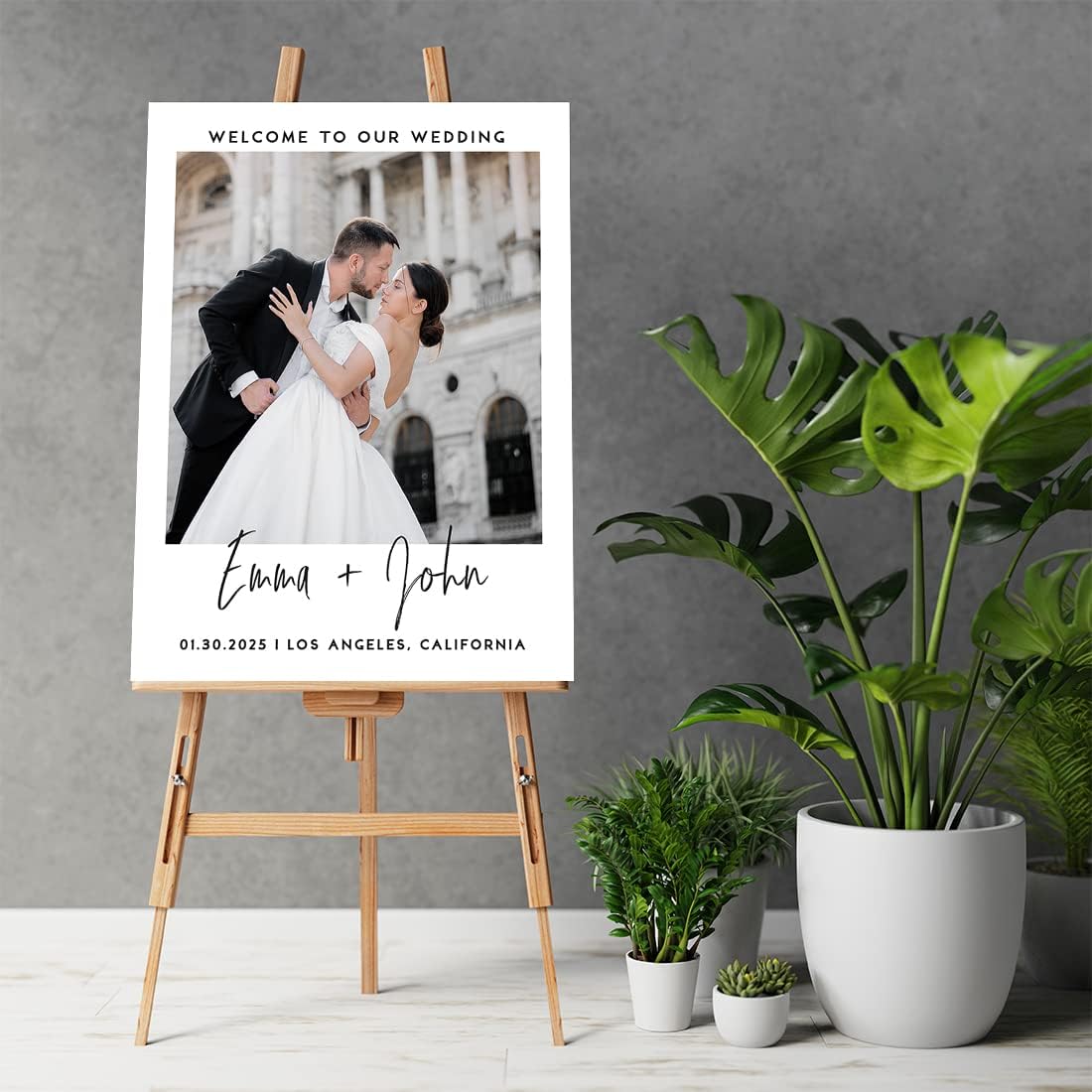 Andaz Press Personalized Welcome To Our Wedding Sign, Minimal 16" x 20" Custom Photo Canvas Wedding Welcome Sign for Reception, Ceremony, Easel Stand