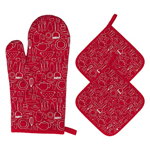 Gants de Four et Maniques Cuisine Résistant à la Chaleur Gants de Four en Coton Gants de Cuisson à Poignets Longs pour Griller, Cuisiner, Cuire, Micro-Ondes...