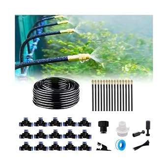 New drip Irrigation kit, Automatic Garden Watering System, Quick Connector and 360-degree Bending Dropper atomizing Copper Nozzle, Garden Plant Lawn Courtyard Watering System. 65FT