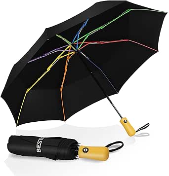 Windproof Folding Umbrella Automatically, BESTKEE Large Rain Foldable Compact Umbrella Portable Quick Drying with Auto Open/Close Button, Non-slip Handle