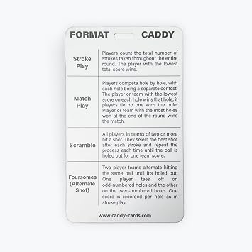 Format Caddy Golf Bag Tag Accessory - Comprehensive Reference Guide & Training Aid - Shoot Lower Scores & Have More Fun- Caddy Cards, White