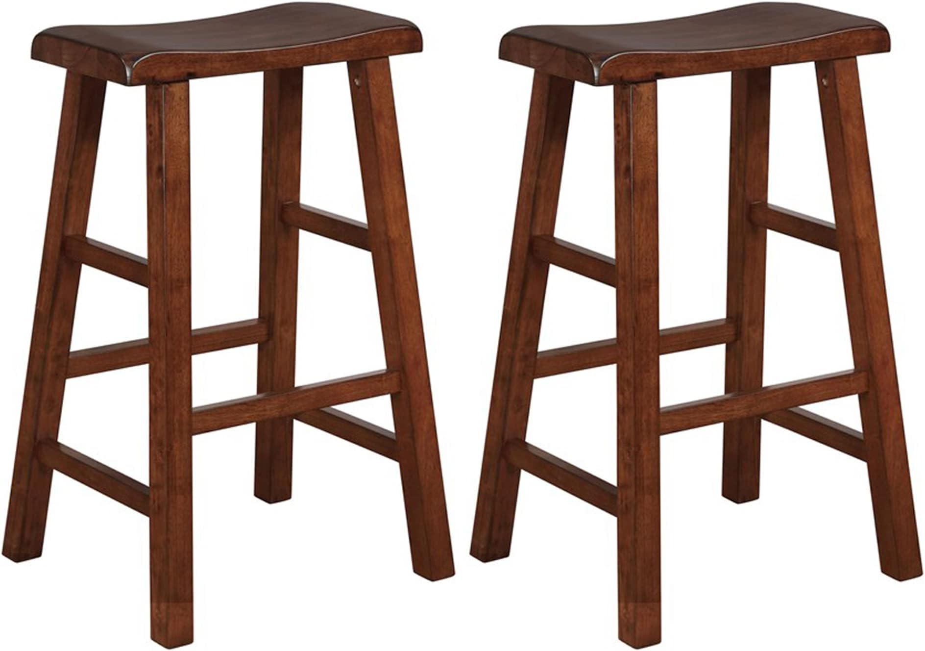 eHemco Heavy-Duty Solid Wood Saddle Seat Kitchen Counter Barstools, 29 Inches, Walnut, Set of 2