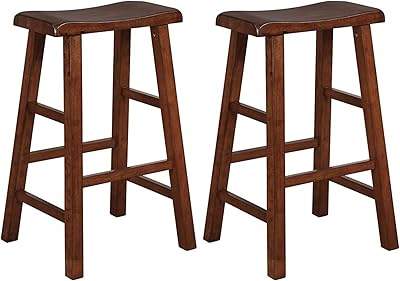 EHemco Solid Wood Saddle Seat 29in. Barstools: Heavy-Duty, Dark Oak