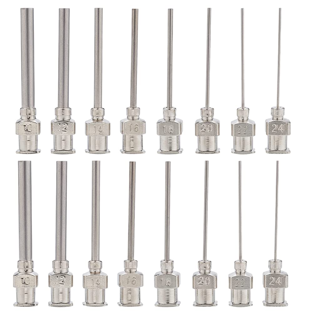 16 Pcs Stainless Steel Dispensing Needle Tip Blunt Syringe Needle with Luer Lock Blunt Tip Syringe Needles for Refilling Glue Syringes（10/12/14/16/18/20/22/24G）
