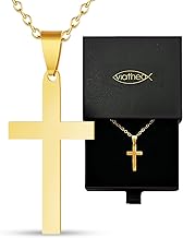 Gold Cross Pendant with Chain for Men and Women - Elegant and Versatile Religious Necklace - Spiritual Accessory for Gift - Gold Christian Cross for Fashion and Daily Devotion