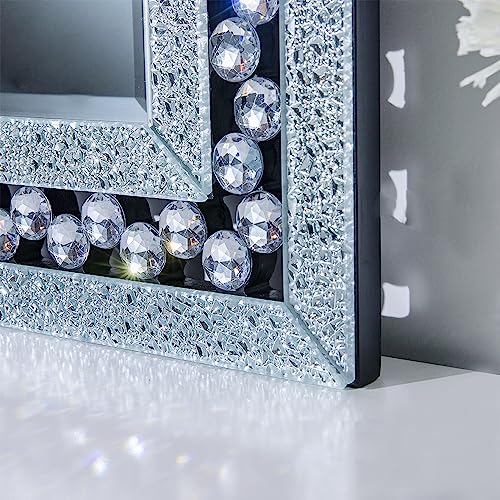 Autdot 36" X 24" Crystal Mirror For Wall Decor, Arched Decorative Wall Mirror With Glass Diamond Strip, Large Elegant Mirror For Living Room, Dining Room, Entrance #TOP2