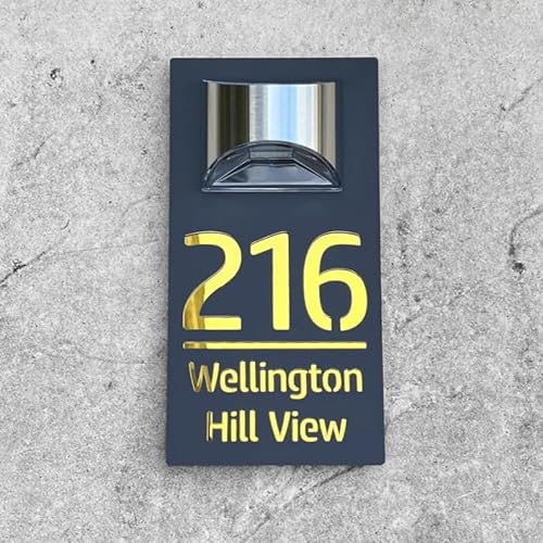 Custom Solar House Sign, Personalised House Number With Solar Light Laser Cut Door Name Plaque LED Modern Door Number Plaque Laser Modern Cut Door Name Address Plaque Yard Sign