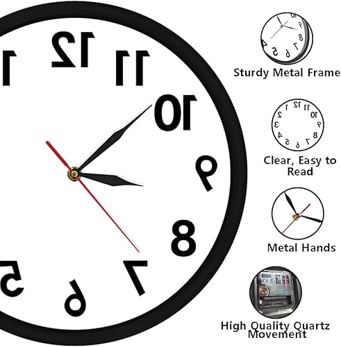 Miniatura 3 de The Geeky Days Reloj de pared con marco de metal hacia atrás, sin tictac, reloj de pared inverso, funciona con pilas, reloj digital creativo para