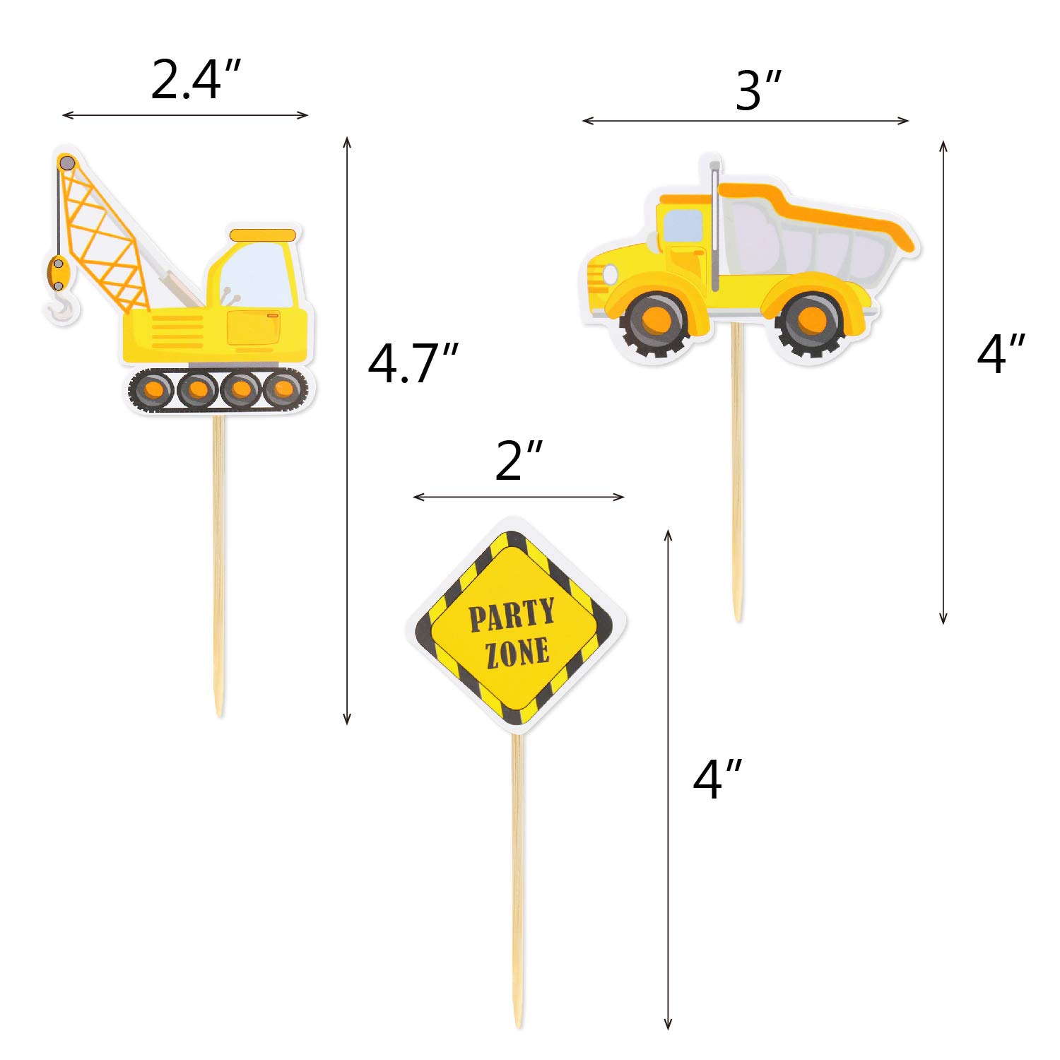 36 PCS Construction Theme Cupcake Toppers Construction Signs Trucks