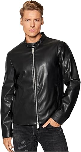 Armani Exchange Men's Faux Leather Jacket, Black, S: Buy Online at