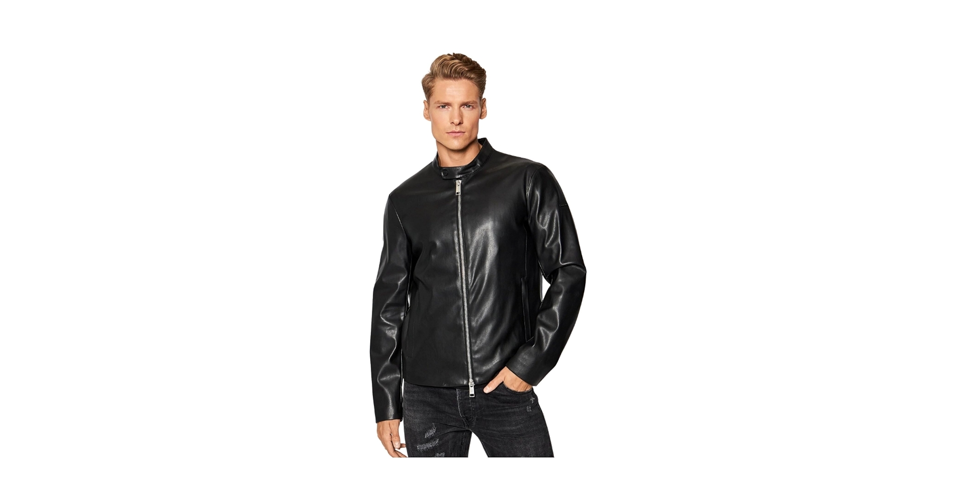 A｜X ARMANI EXCHANGE mens Fitted Full Zip Eco Faux Leather