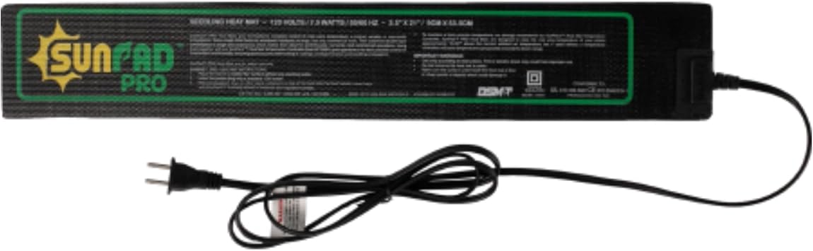 SUNPACK SunPad Pro 7W Seedling Heating Mat, Black, 3" x 20" - Made for Propagating Seedlings and Cuttings, Ideal for Greenhouses or Indoor Gardening