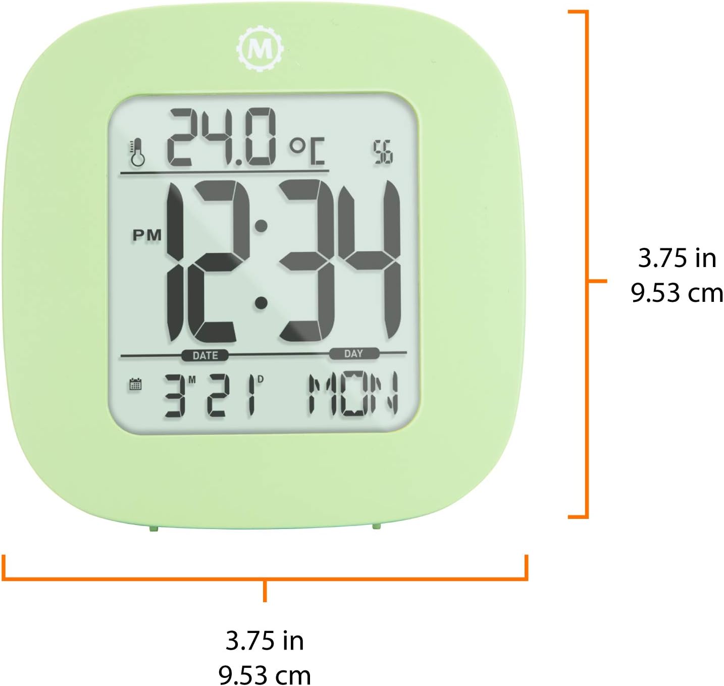 Marathon Compact Alarm Clock with Temperature, Date and Backlight - Green