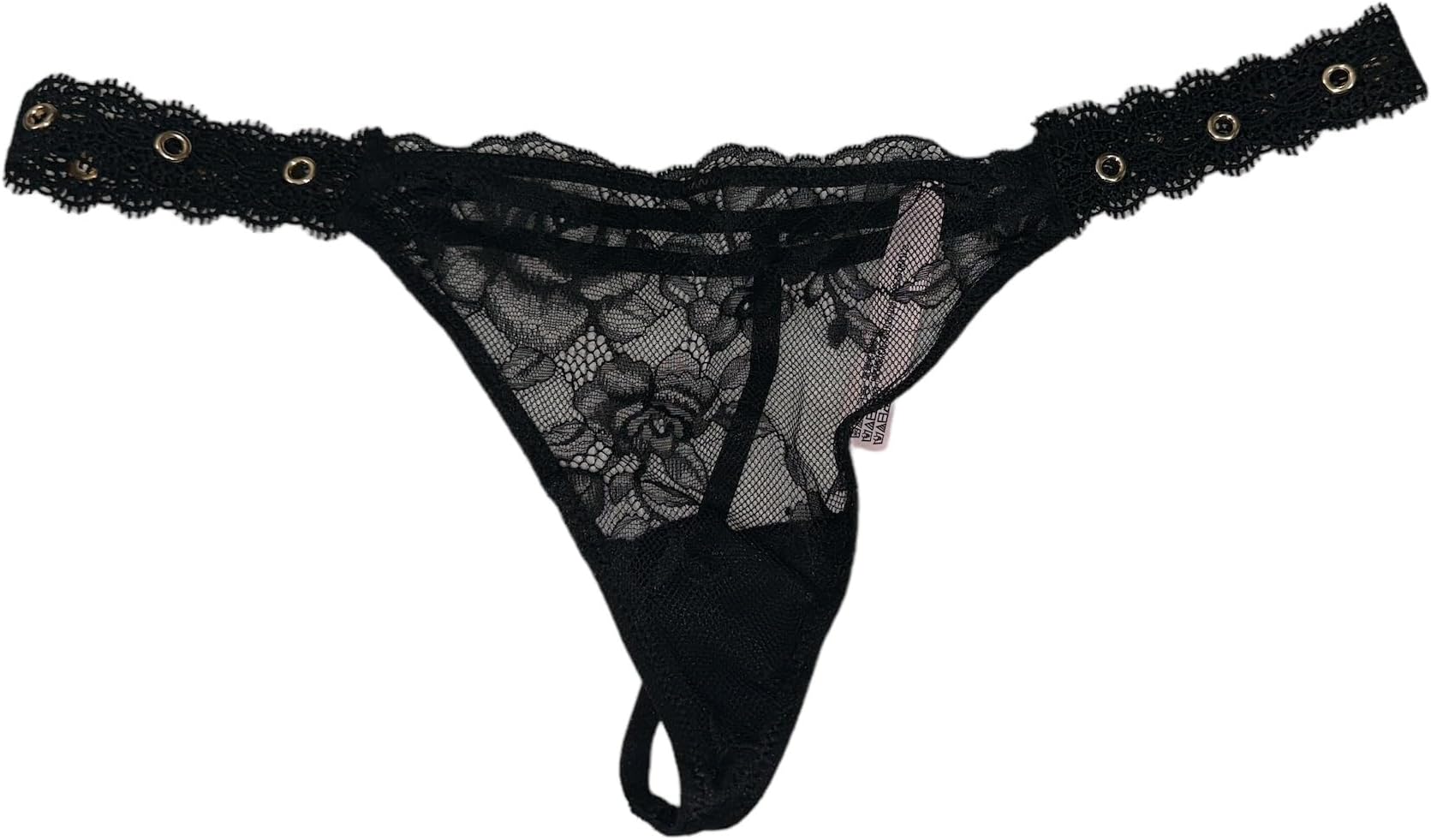 Victoria's SecretRose Lace & Grommet V-String Panty Color Black New