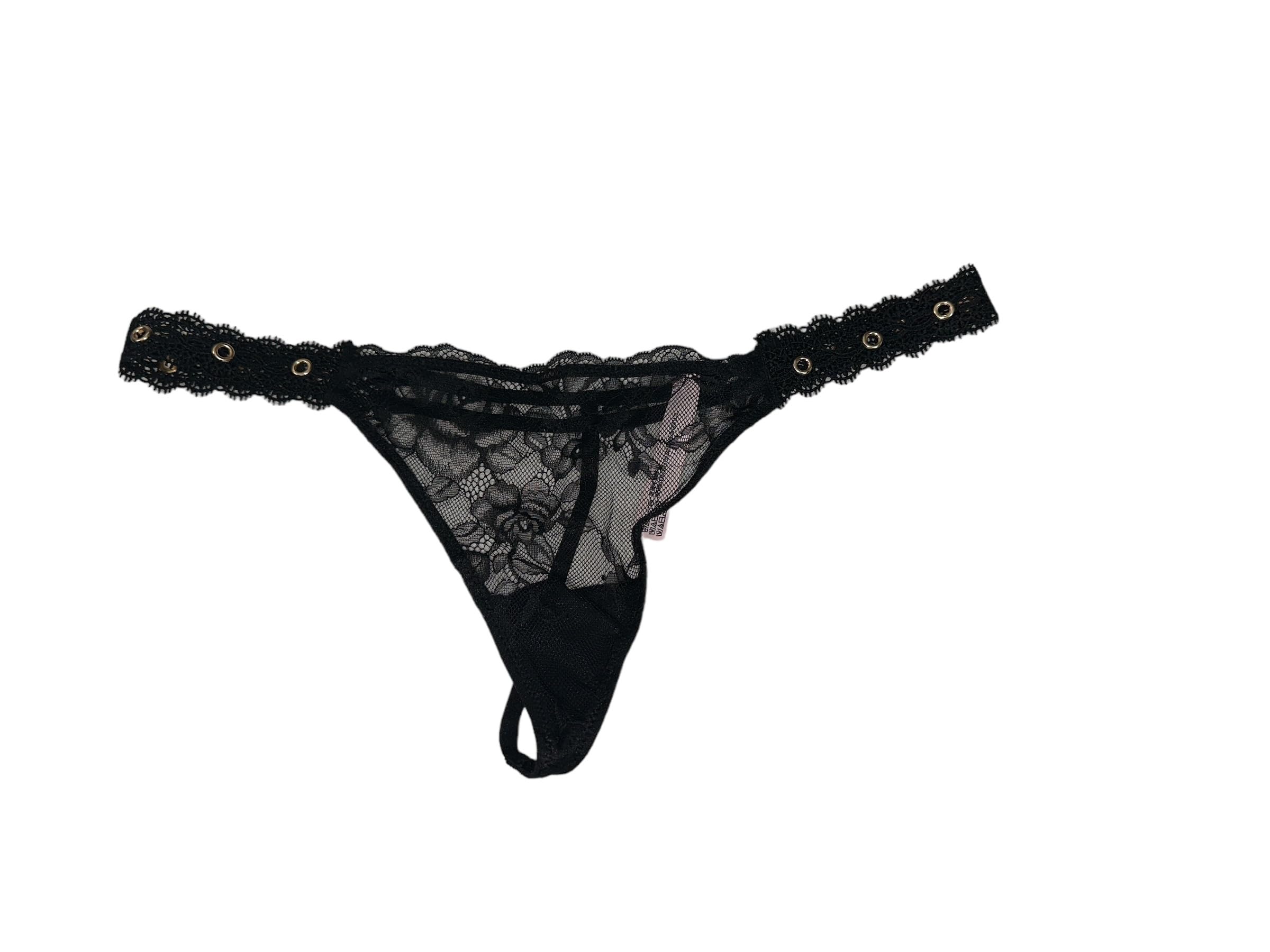 Victoria's SecretRose Lace & Grommet V-String Panty Color Black New